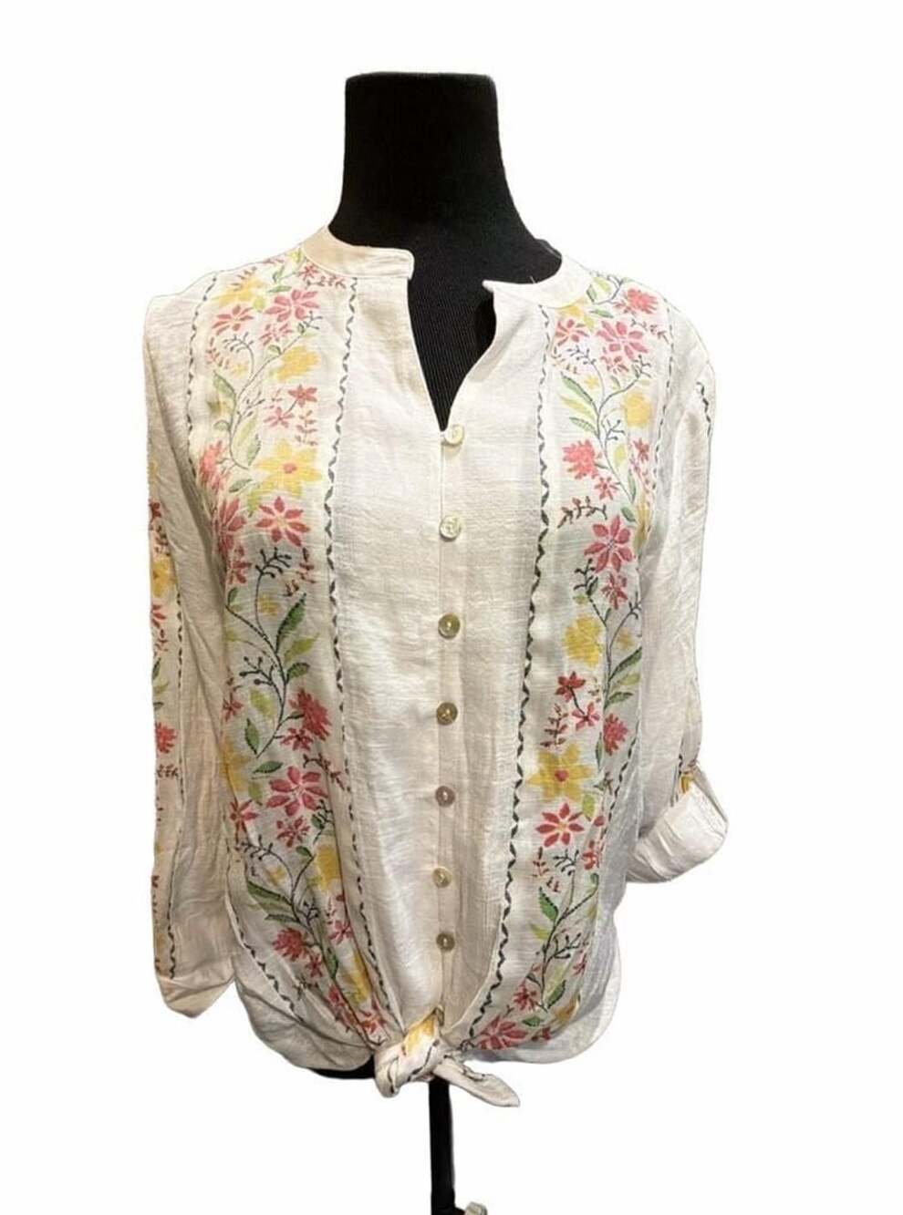 845 Figueroa & Flower Floral Embroidered Blouse Size M